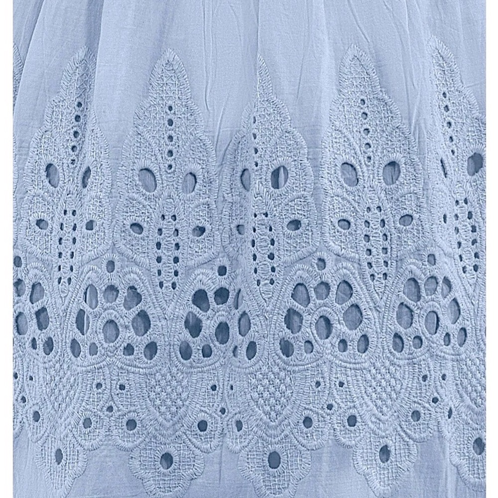 Gretchen Scott La Di Da Blue Eyelet Cotton Midi Dress Diva Pockets L Feminine - Picture 5 of 16